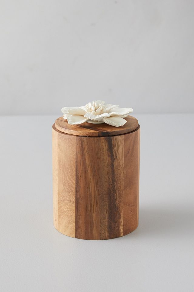 Acacia Wood Canister, Decorative Magnoila Lid #1
