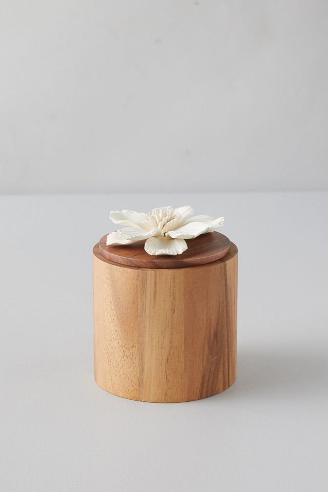 Acacia Wood Canister, Decorative Magnoila Lid #2