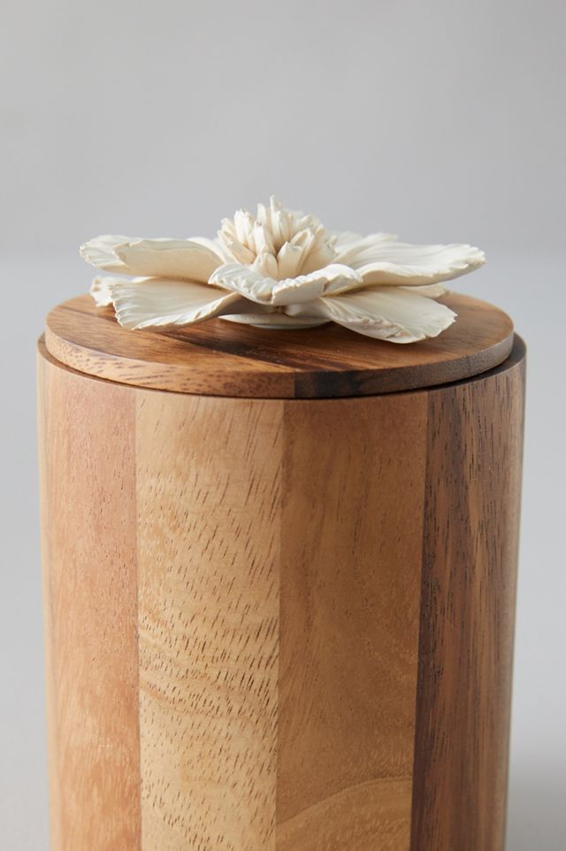 Acacia Wood Canister, Decorative Magnoila Lid #5
