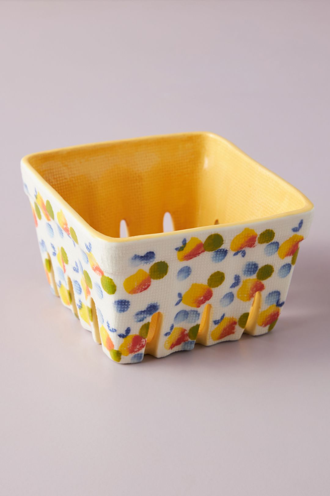 Floral Ceramic Berry Basket - Yellow Pattern, Standard, BERRY BASKET