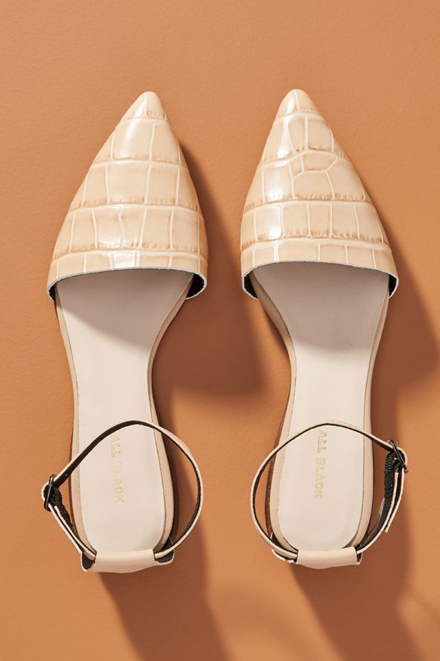 All Black Ankle Strap Flats