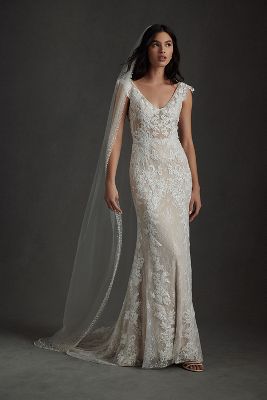 Willowby by Watters Coco V-Neck Puff-Sleeve Floral Lace Wedding Gown