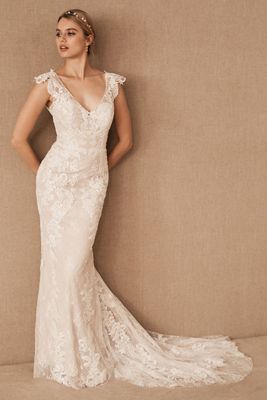 Savannah Miller Angeline Strapless Pearl Overlay Wedding Gown