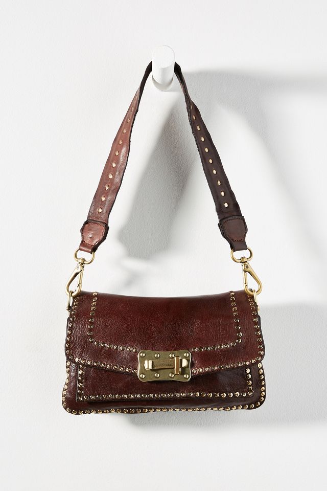Campomaggi Burgundy Vachetta Leather Studded intrecciata Crossbody Bag Nwt