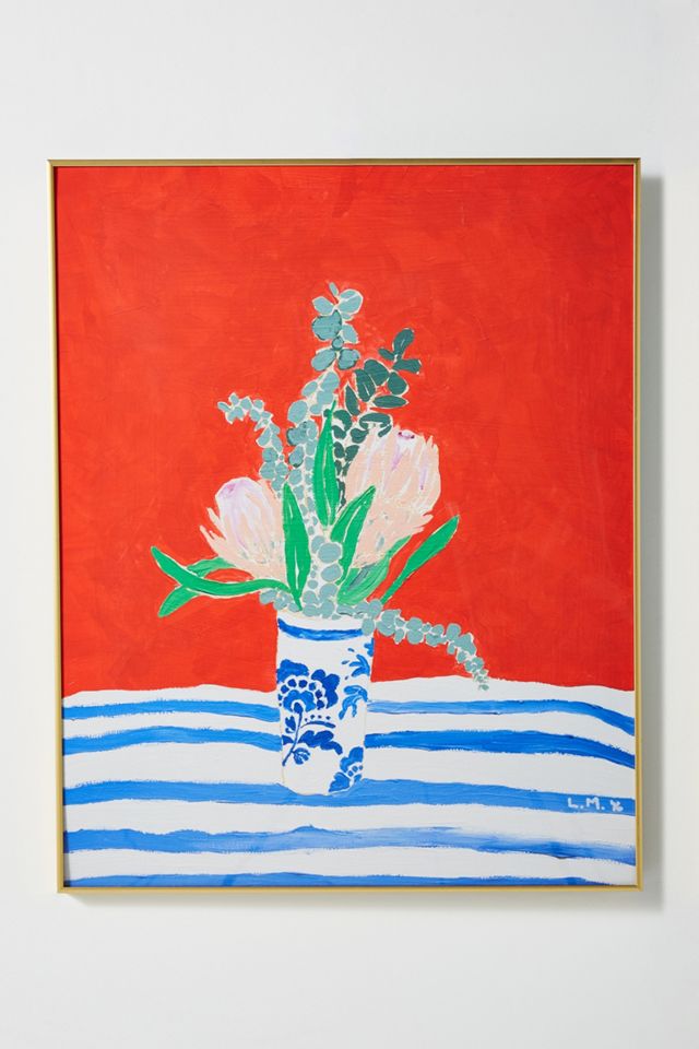 Still Life with Proteas on Red Wall Art #1