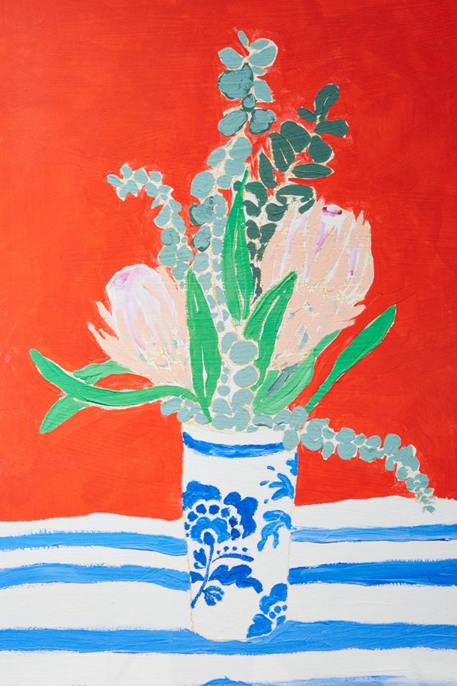 Still Life with Proteas on Red Wall Art #2