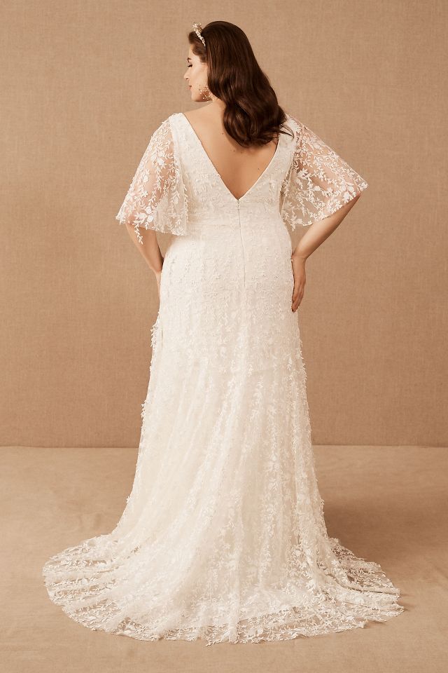 Jenny By Jenny Yoo Lourdes V Neck Convertible Sleeve Lace Wedding Gown Anthropologie 