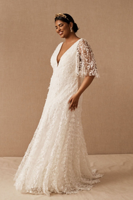 Jenny by Jenny Yoo Lourdes V-Neck Convertible-Sleeve Lace Wedding Gown