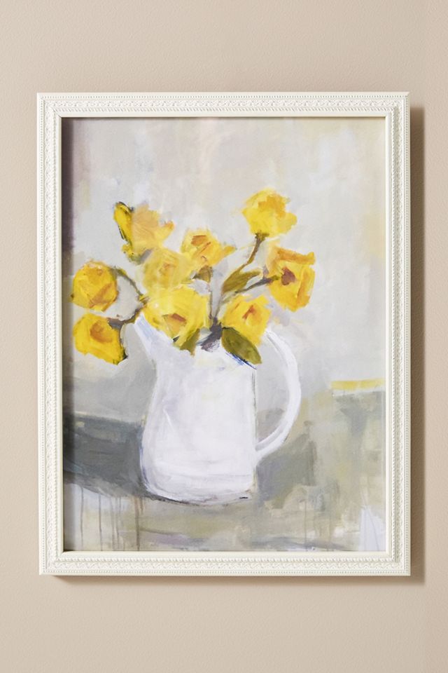 Yellow Roses in White Pitcher Wall Art #1