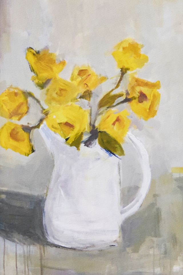 Yellow Roses in White Pitcher Wall Art #2