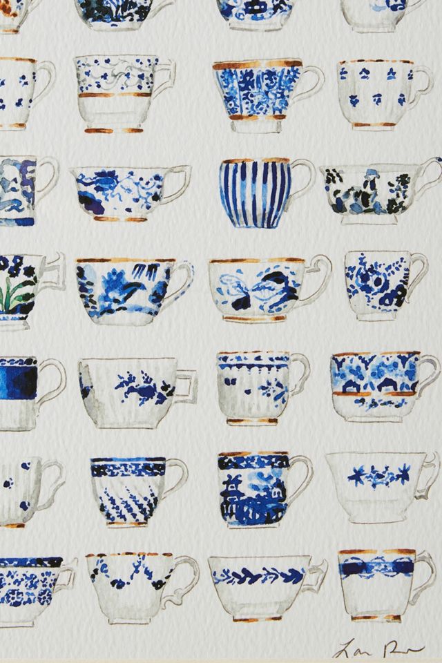 Blue and White Pattern China Teacups Wall Art #2
