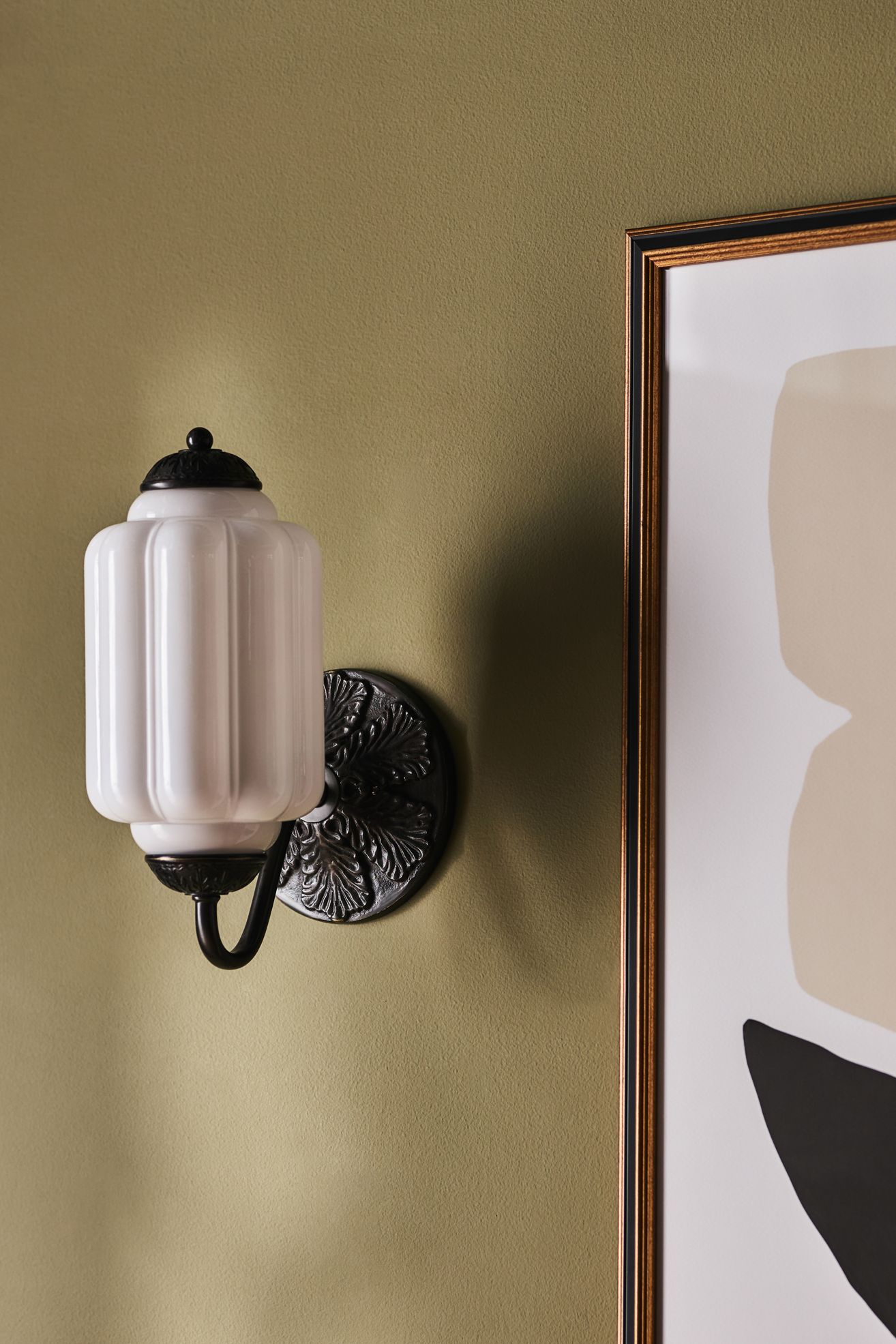 The Eloise Scallop Milk Glass Sconce Wall Light - White Glass / Black, One Size