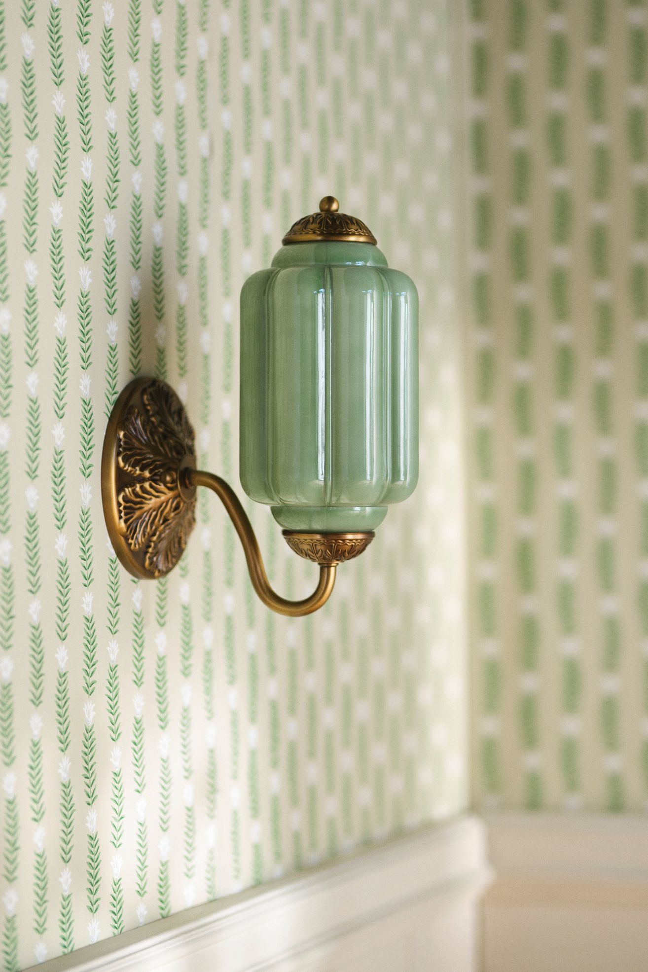 The Eloise Scallop Milk Glass Sconce Wall Light - Green Glass / Brass, Standard, One Size