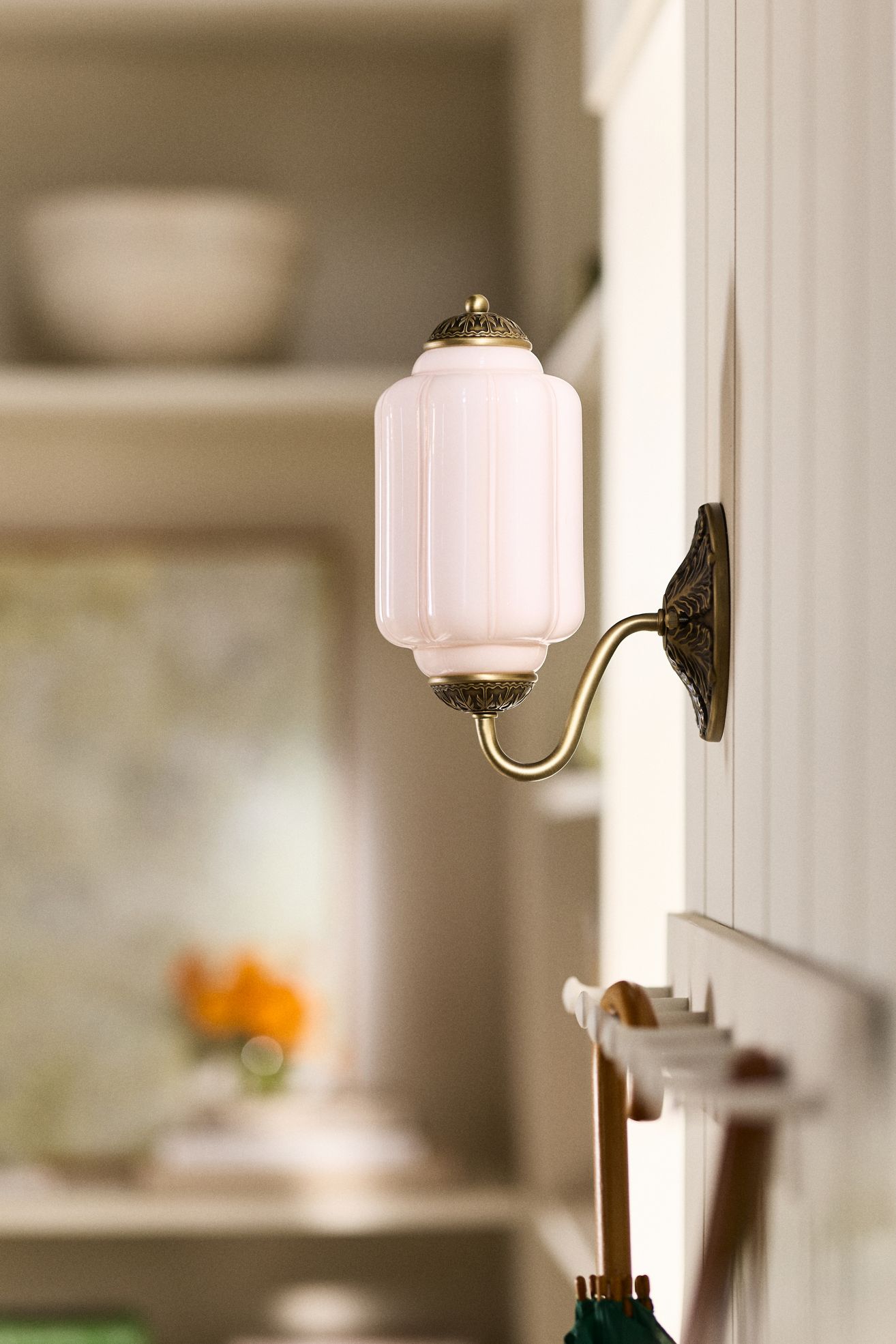 The Eloise Scallop Milk Glass Sconce Wall Light - Blush Pink / Brass, One Size