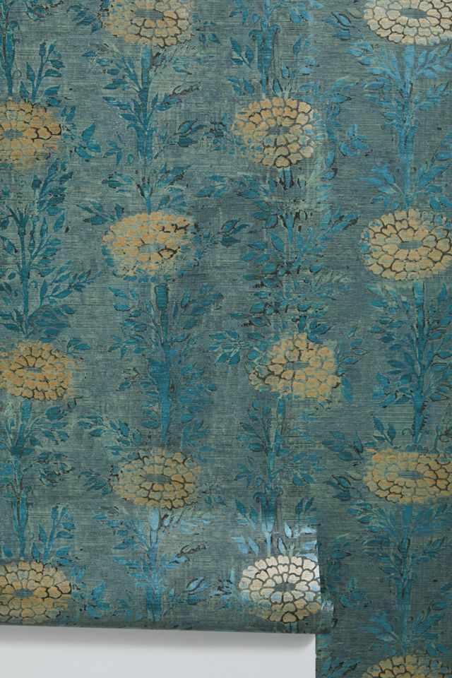 French Marigold Textured Floral Wallpaper #1