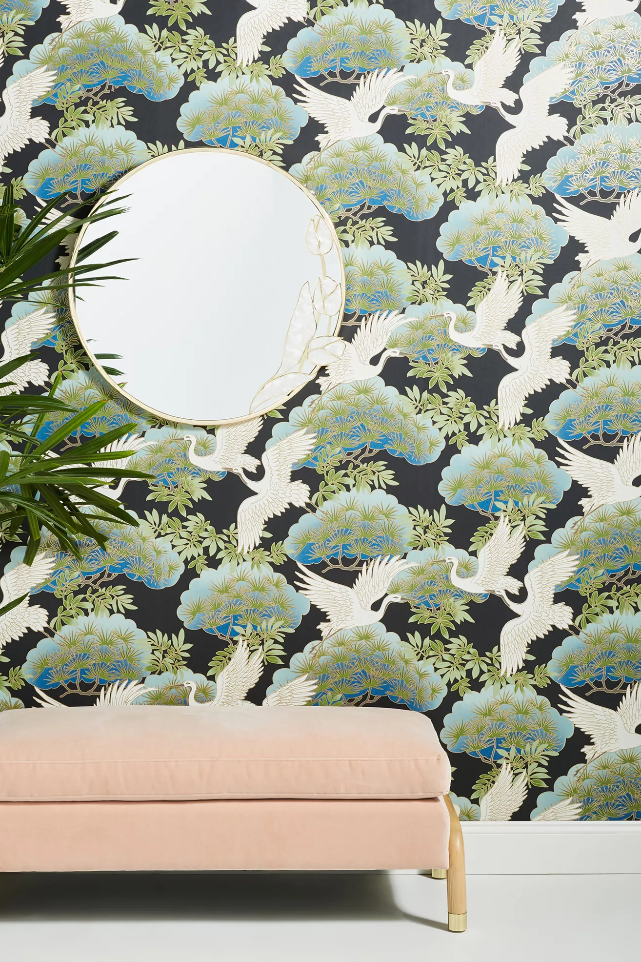 Sprig and Heron Black Floral Wallpaper - thumbnail 2