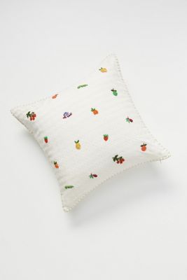 Hand-Embroidered Fruit Pillow