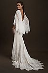 BHLDN Odalis Cape-Sleeve Deep-V Lace Wedding Gown