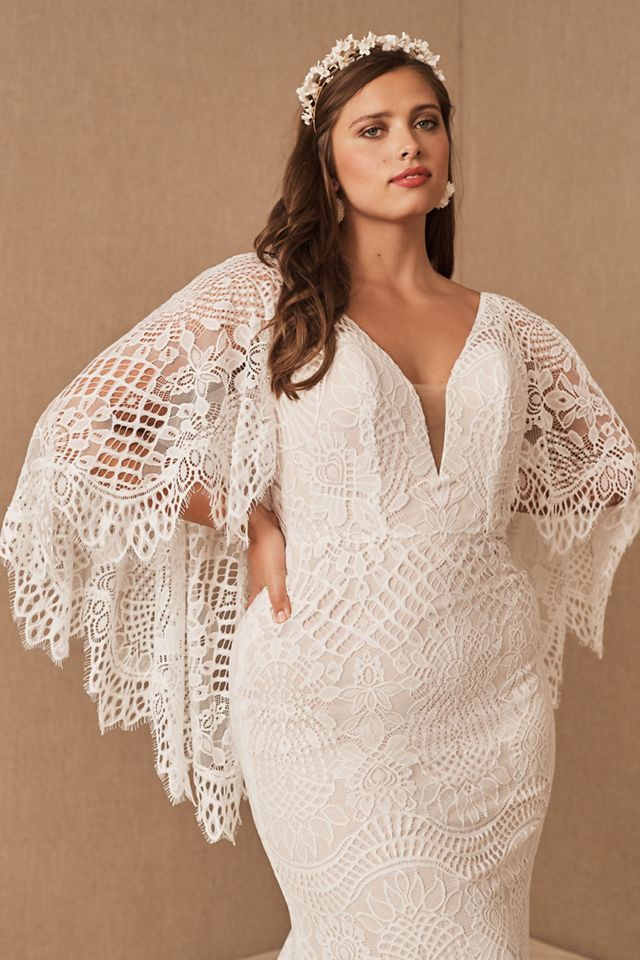 BHLDN Odalis Cape-Sleeve Deep-V Lace Wedding Gown #6