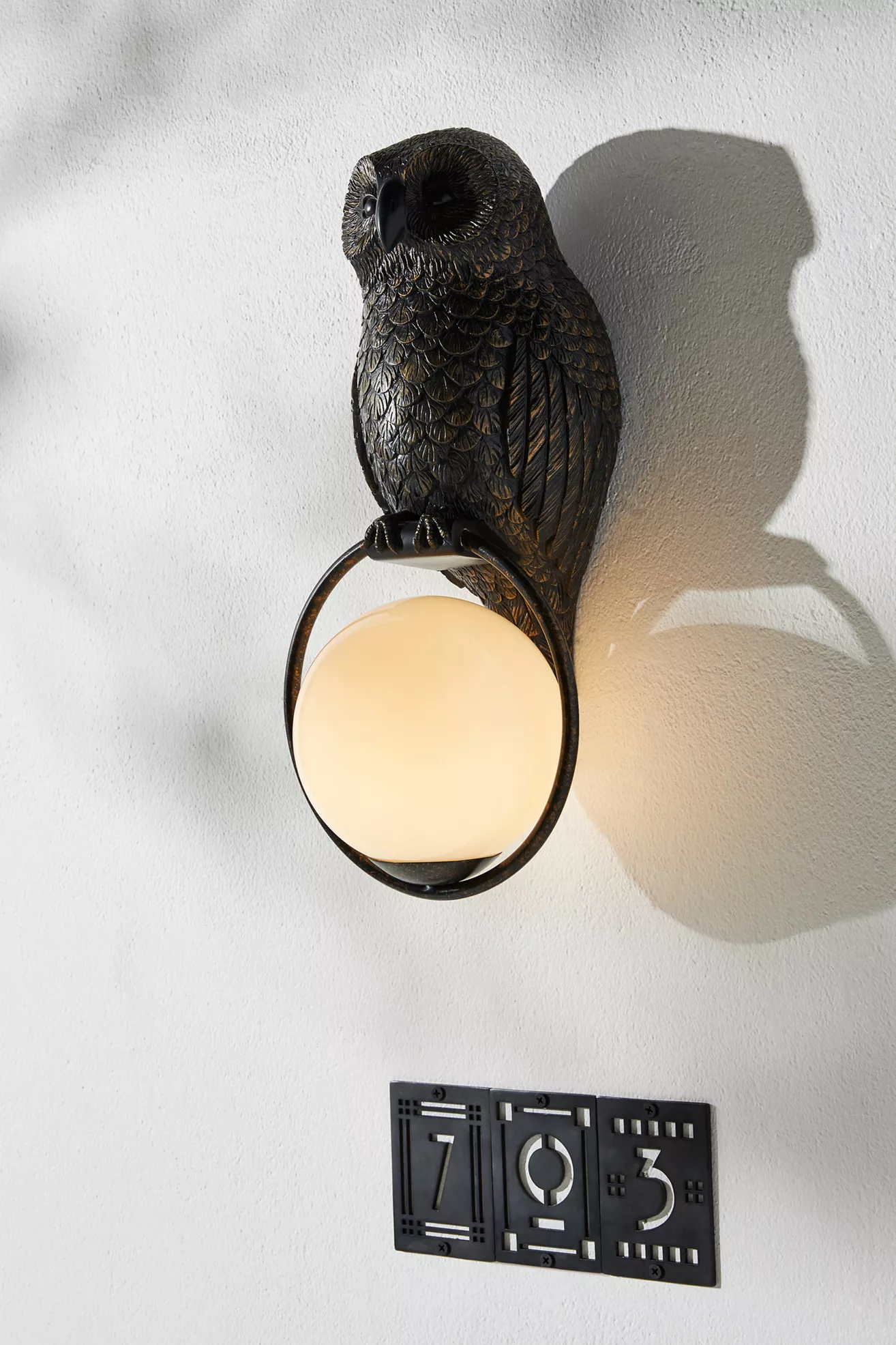 Woodland Owl Globe Outdoor Sconce Wall Light