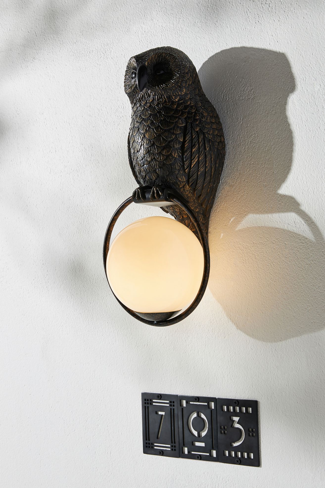 Woodland Owl Globe Outdoor Sconce Wall Light - Bronze, One Size