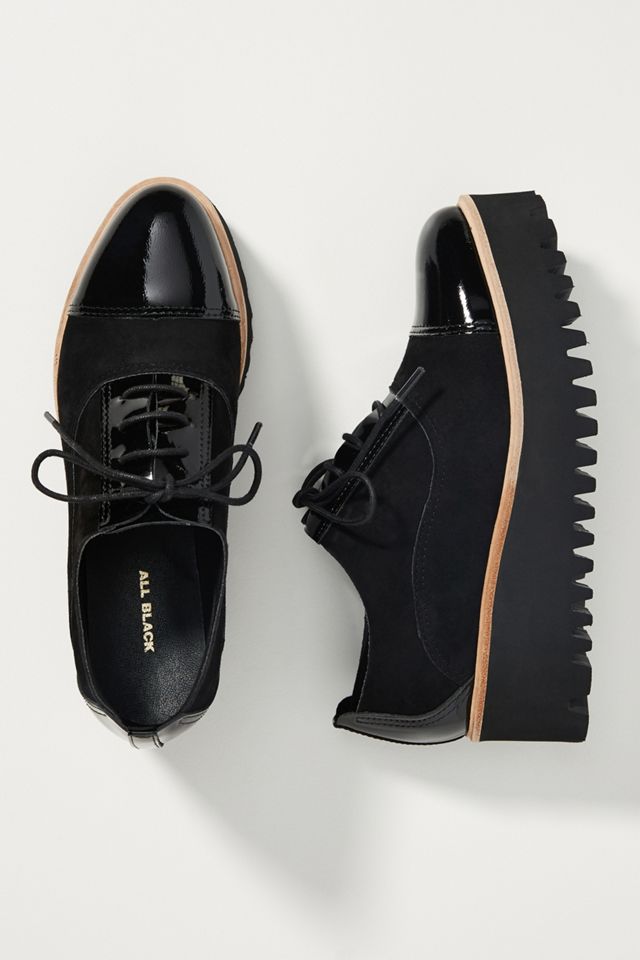 All Black Platform Oxford Flats #1