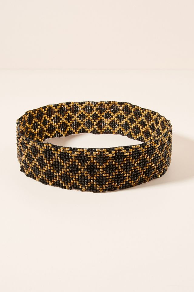 Anthropologie Cocobelle Beaded Elastic Belt Black Bronze Geometric  Boho Cocobelle Beaded Waist Belt | Anthropologie main image 4