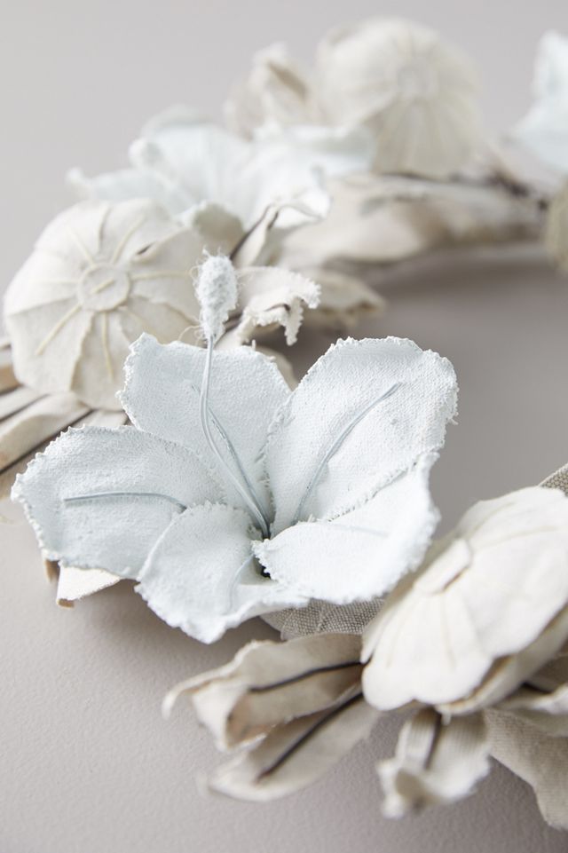White & Natural Tropical Floral Canvas Wreath #1