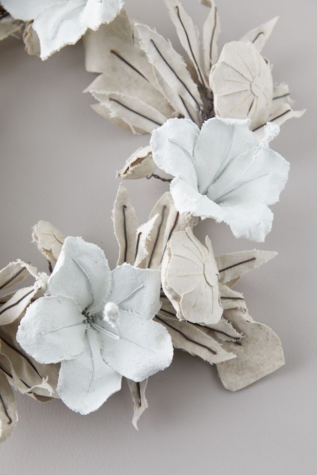 White & Natural Tropical Floral Canvas Wreath #2