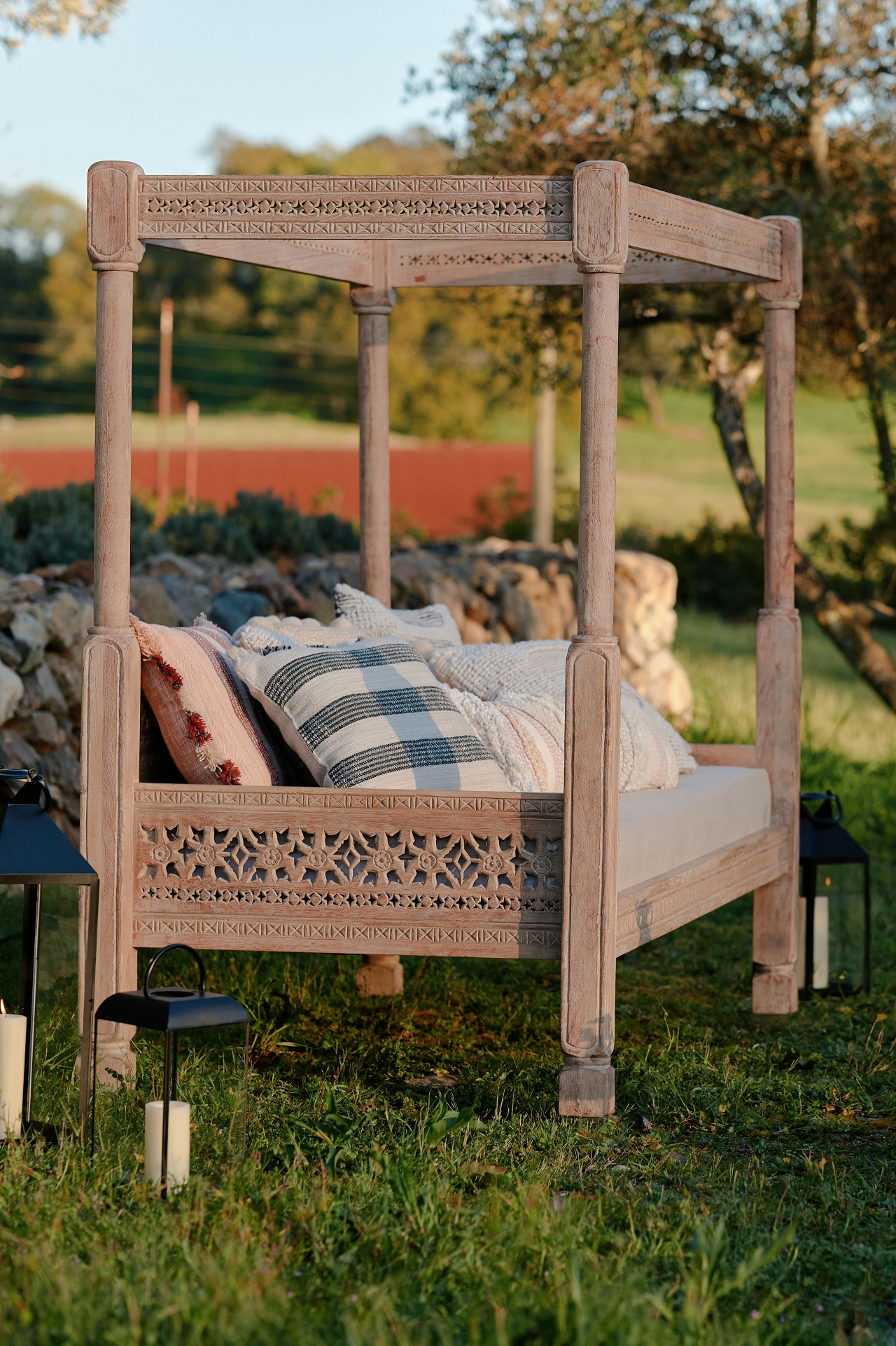 Carved Ezana Indoor/Outdoor Canopy Daybed