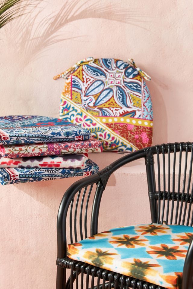 Blockprinted Indoor/Outdoor Seat Cushion #4