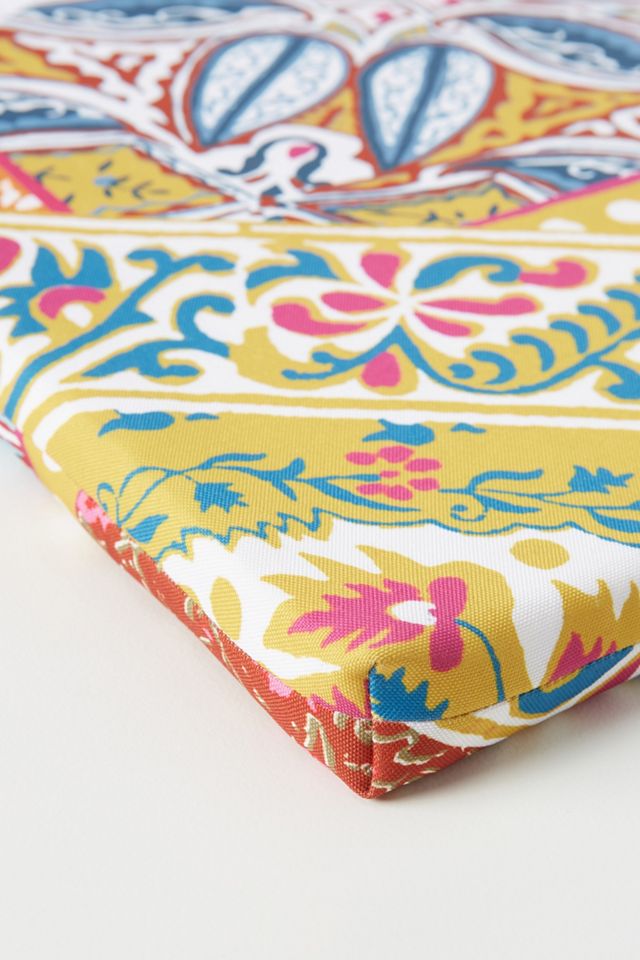 Blockprinted Indoor/Outdoor Seat Cushion #3