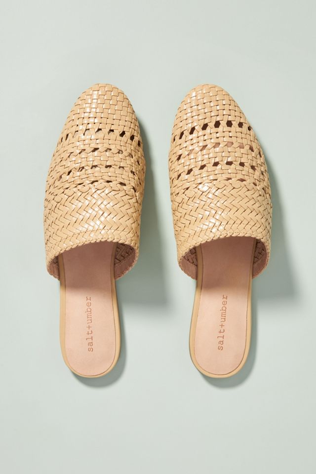 Salt + Umber Woven Leather Slides #1