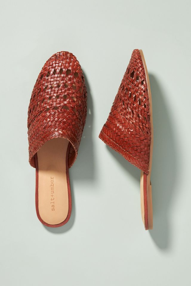 Salt + Umber Woven Leather Slides Anthropologie