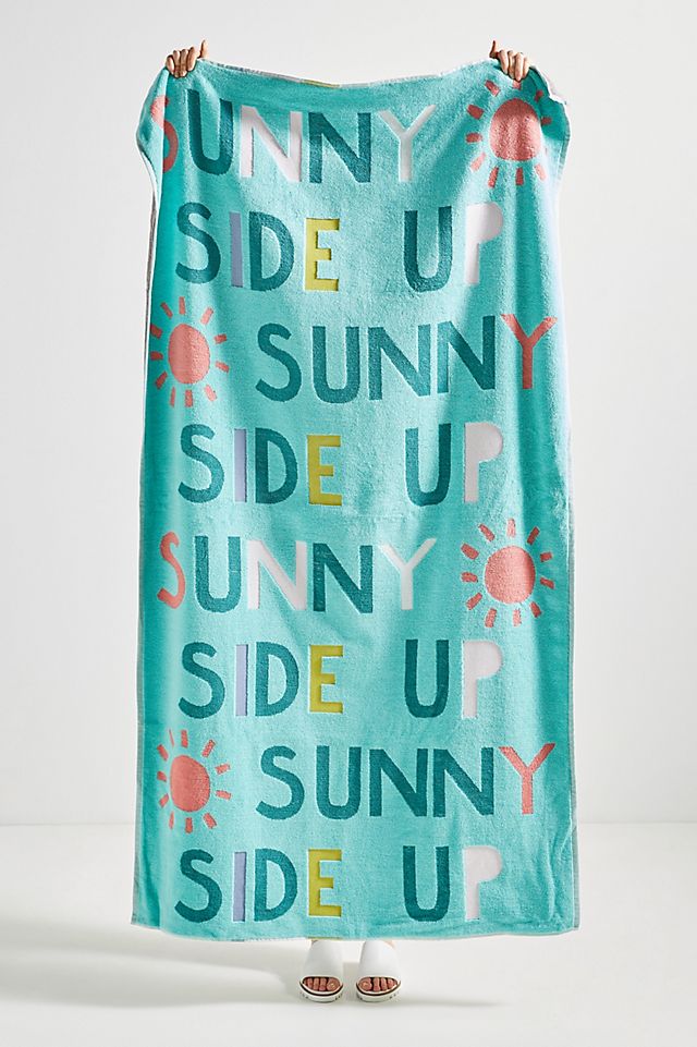 Anthropologie New Sunny Side Up Beach Towel $54 Blue Green 68”x35” 