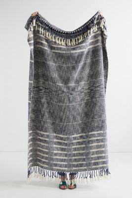 Tasseled Rami Indigo Throw Blanket