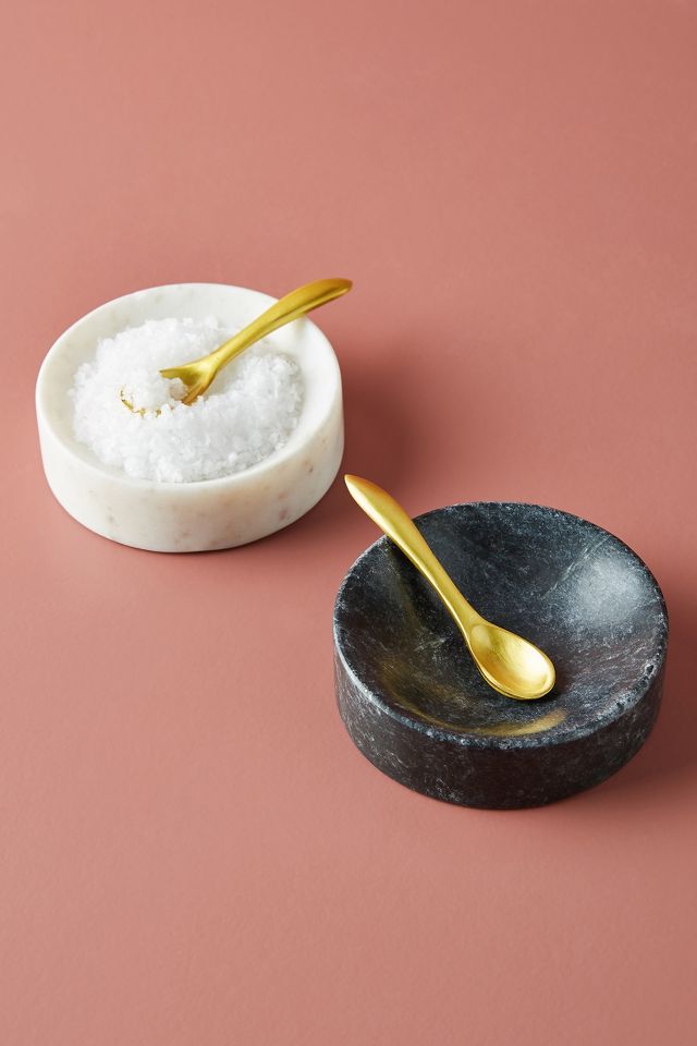 Marble PInch Pot With Brass Spoon Set of 2