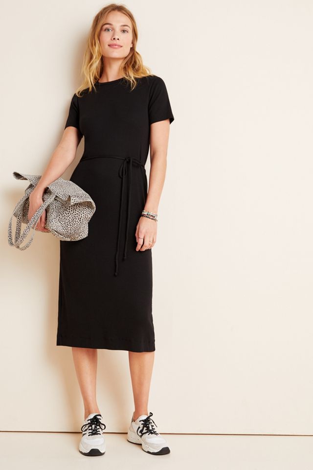 ribbed t shirt midi dress Taylor T-Shirt Midi Dress | Dusty Navy Ribbed Knit