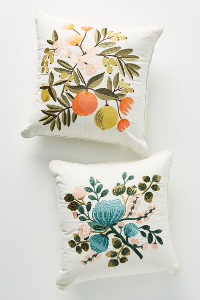 Rifle Paper Co. x Loloi Blue Botanical Embroidered Pillow #3