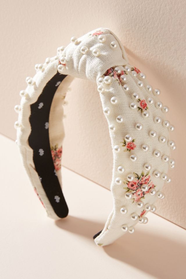Lele Sadoughi Pearl Linen Knotted Headband | Anthropologie display picture 2