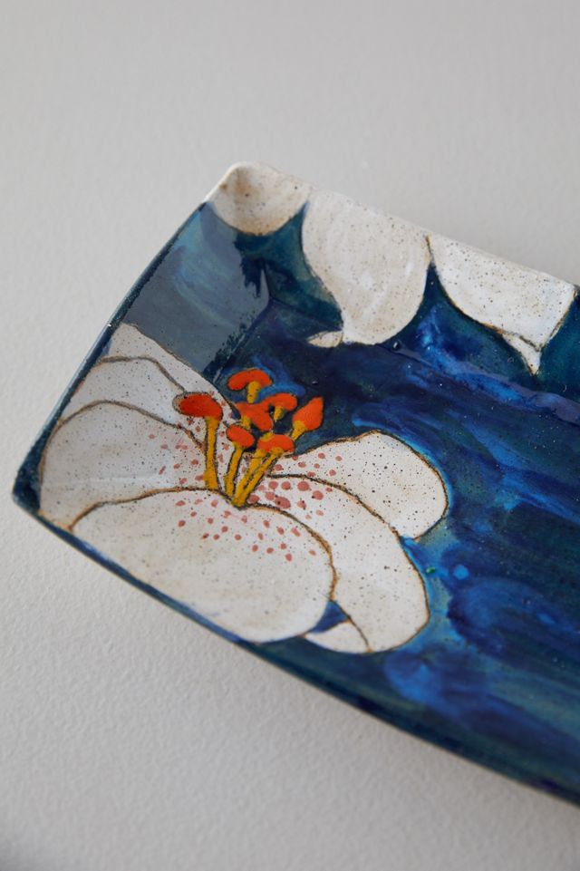 Blue Lily Ceramic Platter, Rectangle #1