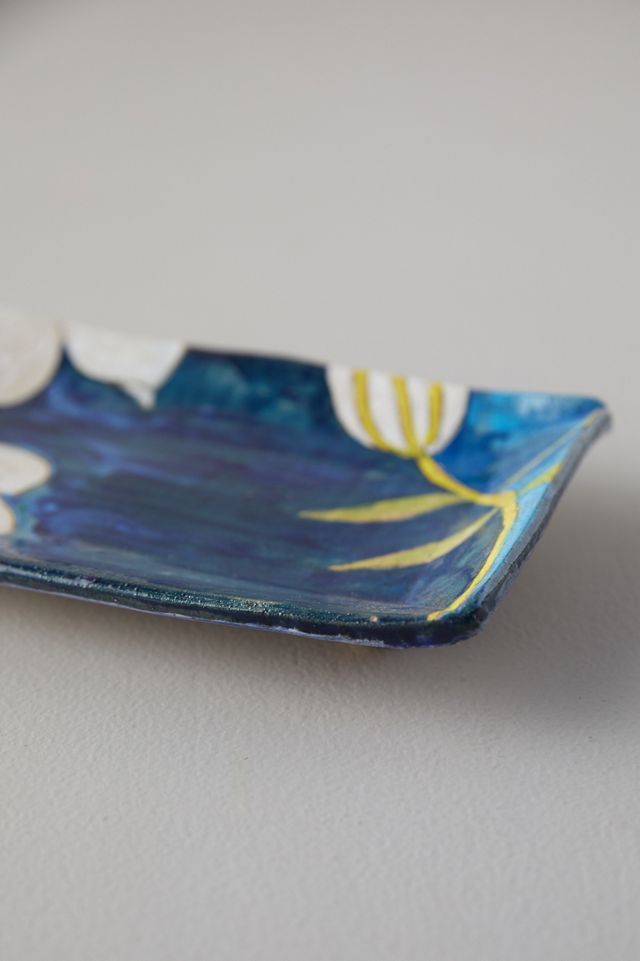 Blue Lily Ceramic Platter, Rectangle #2