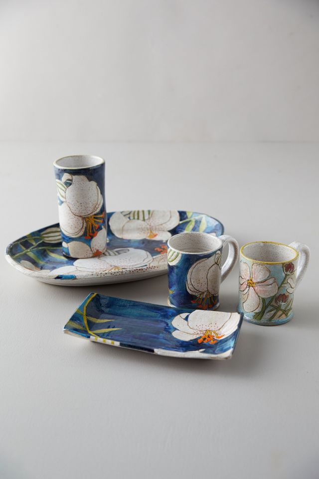 Blue Lily Ceramic Platter, Rectangle #3