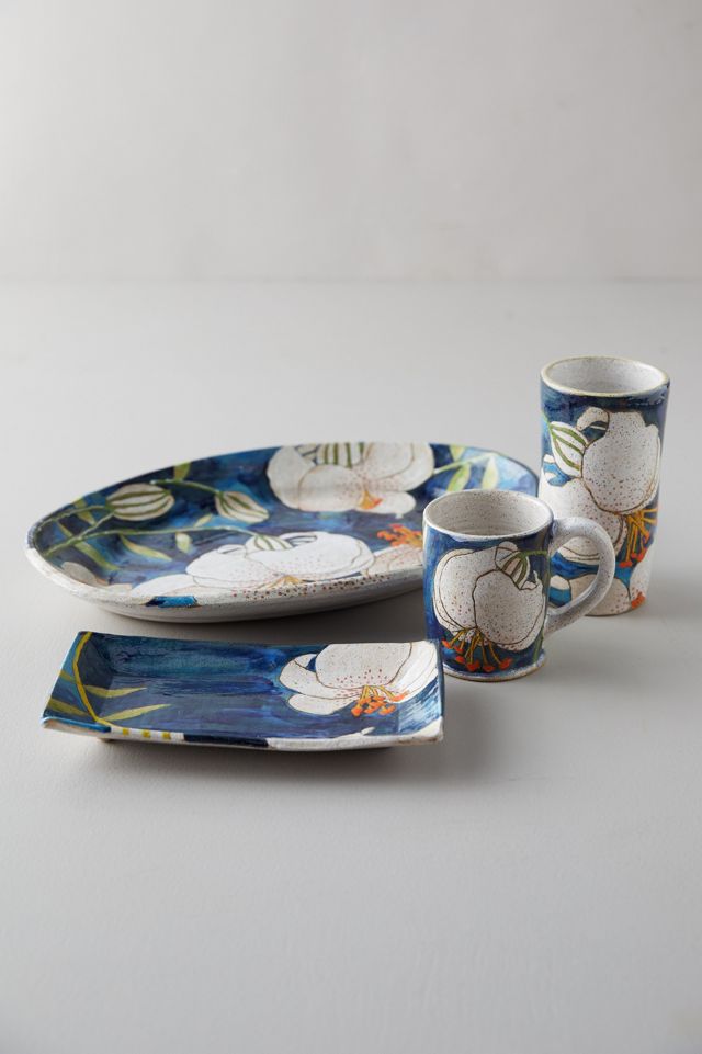 Blue Lily Ceramic Platter, Rectangle #4