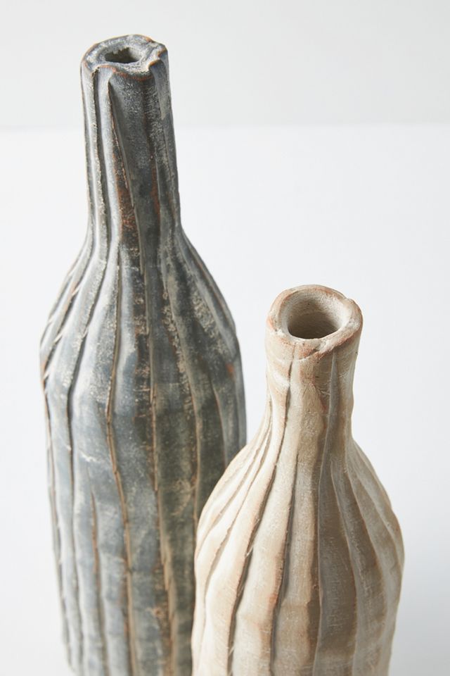 Ribbed Clay Decorative Vases, Set of 2 #1