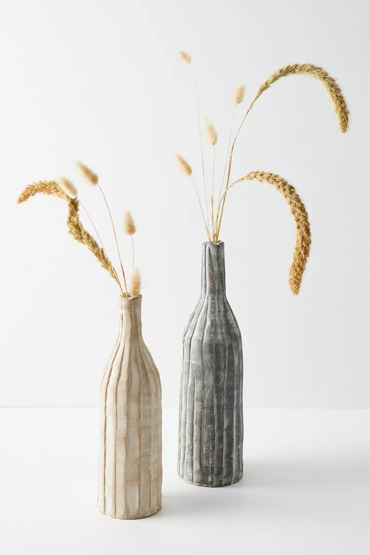 Anthropologie Ribbed Clay Decorative Vases, Set of 2