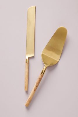 Olive Wood Cake Serving Set