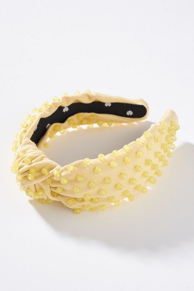 Lele Sadoughi Lemon Yellow Beaded Woven Headband Twine and Love | Lemon Jeweled Top Knot Headband | Handmade  main image 3