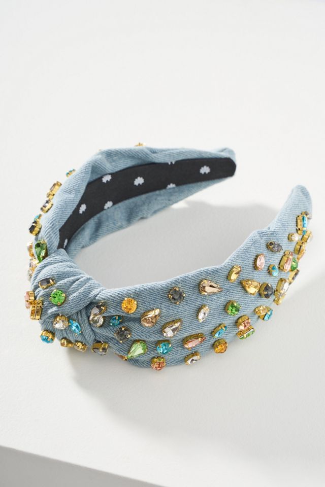 Lele Sadoughi Denim Embellished Headband Lele Sadoughi Embellished Knotted Denim Headband | Neiman Marcus main image 3