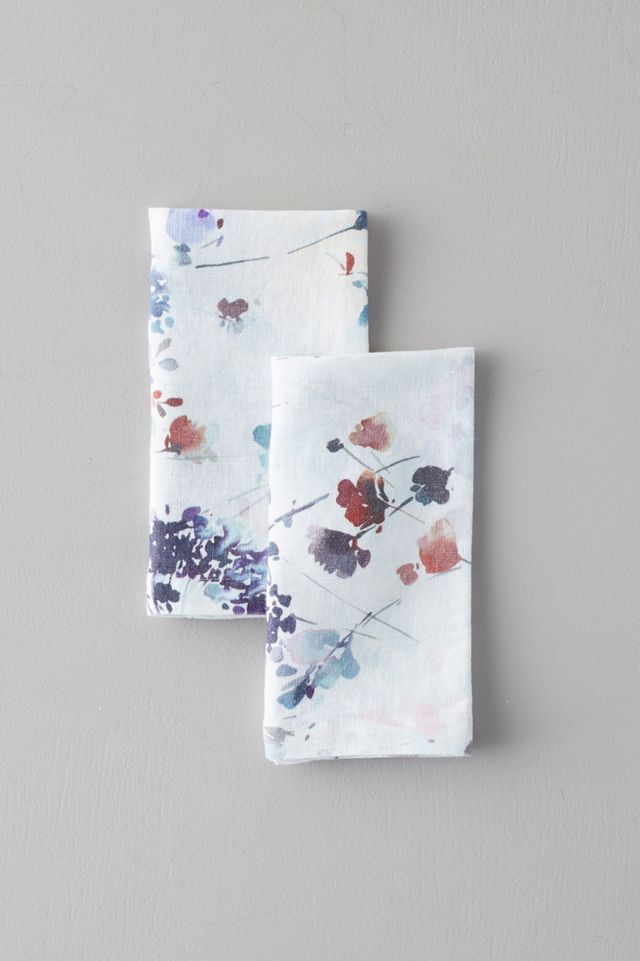 Lithuanian Linen Napkin Set of 2, Painted Florals #1